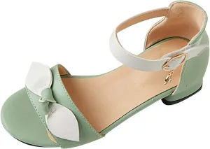 Girls Kids Dress Shoes Pumps Low Heels Flower Open Toe Sandals Flower Wedding Party Toddler Pool Slides Princess Flat