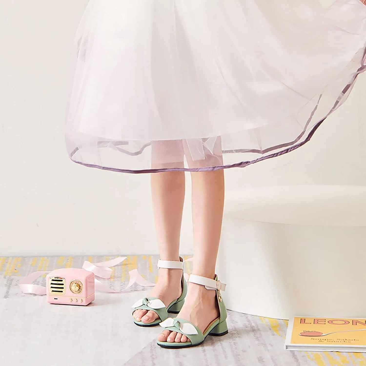 Girls Kids Dress Shoes Pumps Low Heels Flower Open Toe Sandals Flower Wedding Party Toddler Pool Slides Princess Flat