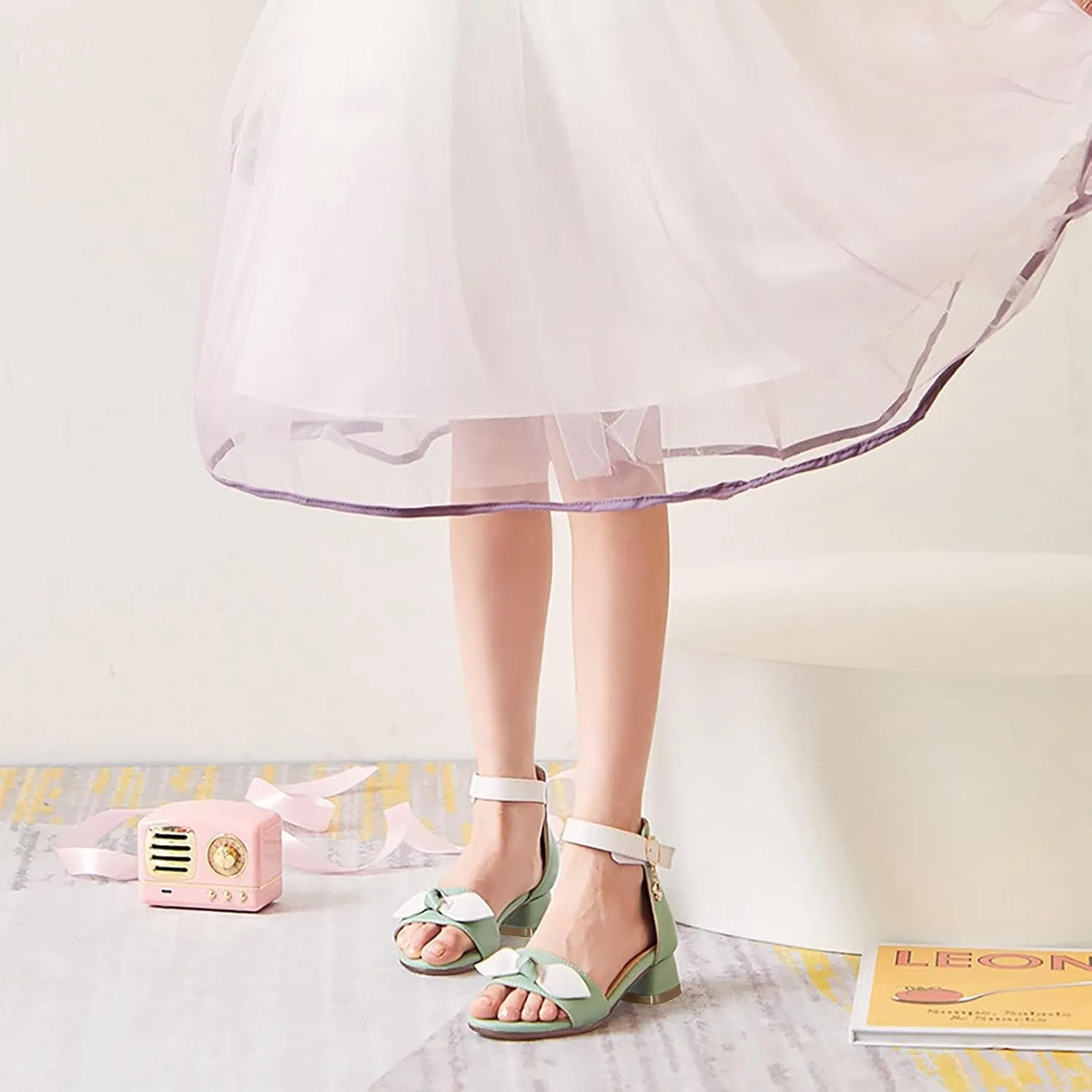 Girls Low Heel Closed Toe Ankle Strap Sandals Kids Hook Buckle Strap Bowknot Prom Dress Open Toe Slippers for Girls