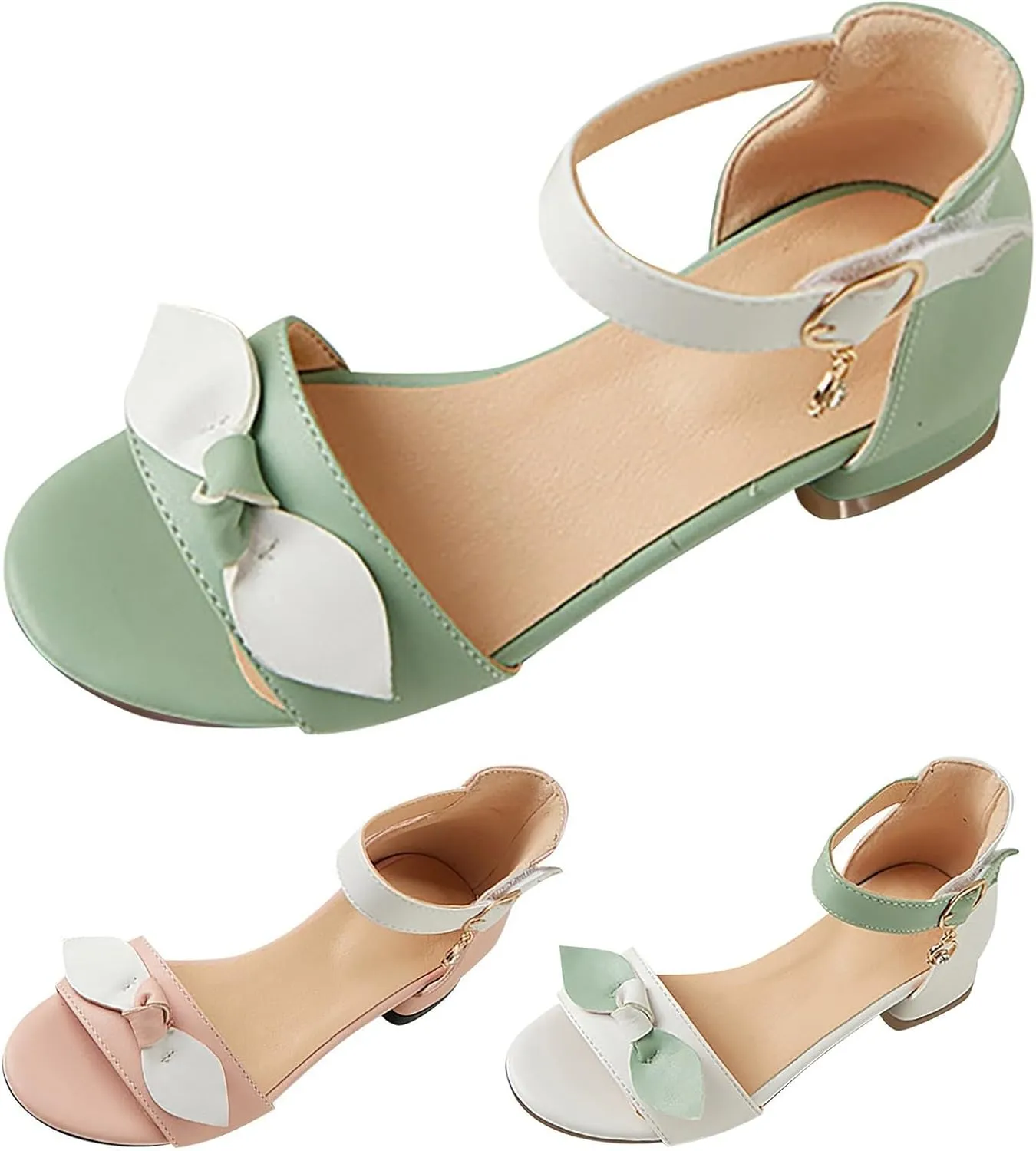 Girls Low Heel Closed Toe Ankle Strap Sandals Kids Hook Buckle Strap Bowknot Prom Dress Open Toe Slippers for Girls