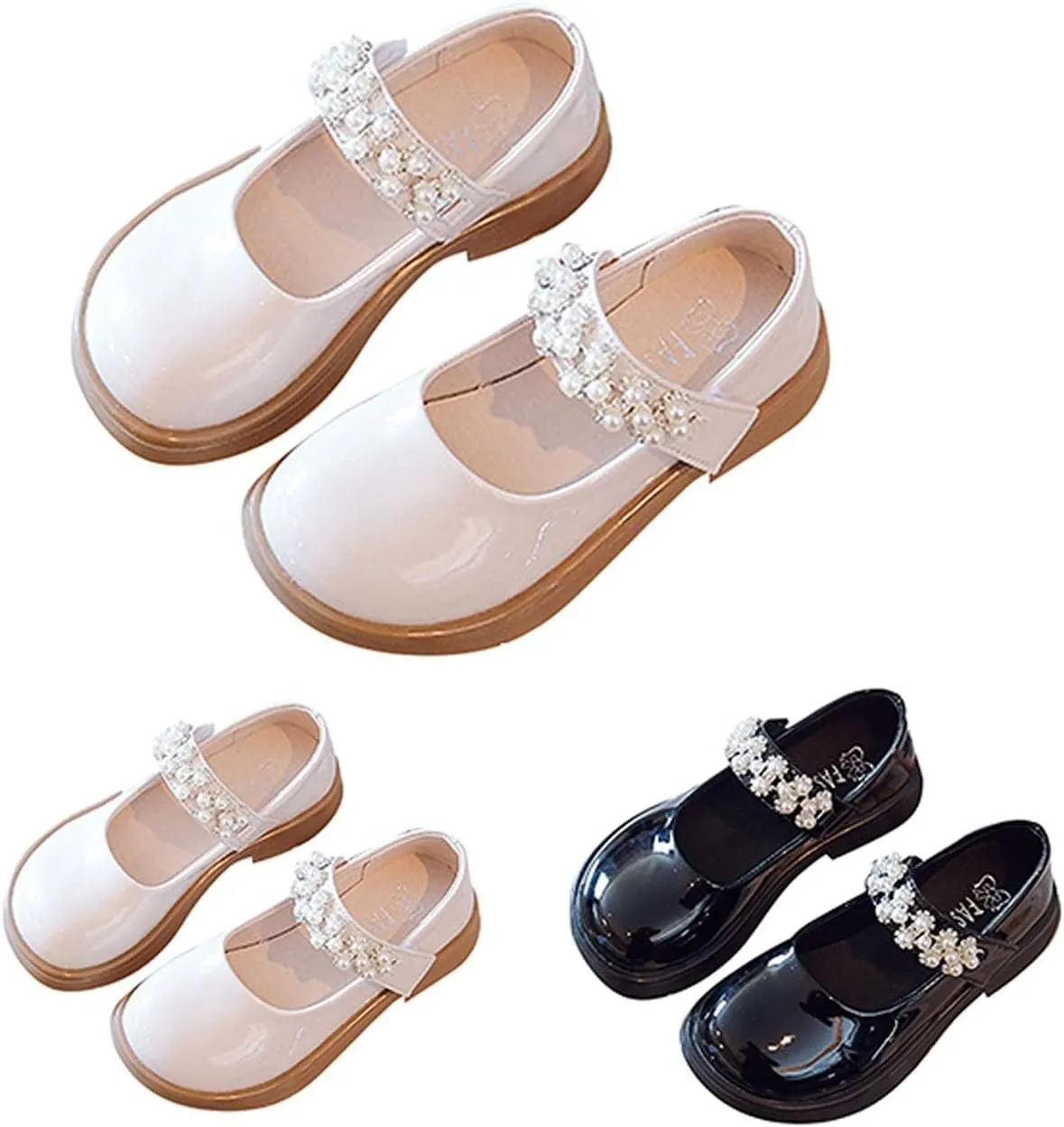 Girl's Mary Jane Dress Ballet Flats with Rhineston?? Strap for Party Wedding School Toddler Patent Leather Loafers