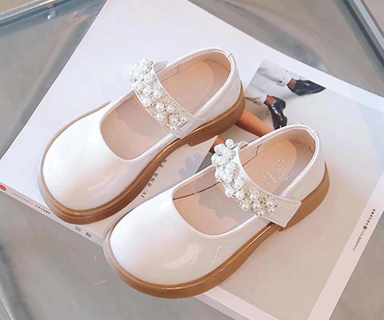 Girl's Mary Jane Dress Ballet Flats with Rhineston?? Strap for Party Wedding School Toddler Patent Leather Loafers