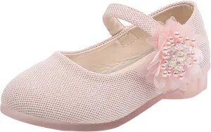Girls Mary Jane Flat?? with Flower Strap Low Heels Toddler Dress Shoes Pump Kids White School Part?? Wedding Shoes