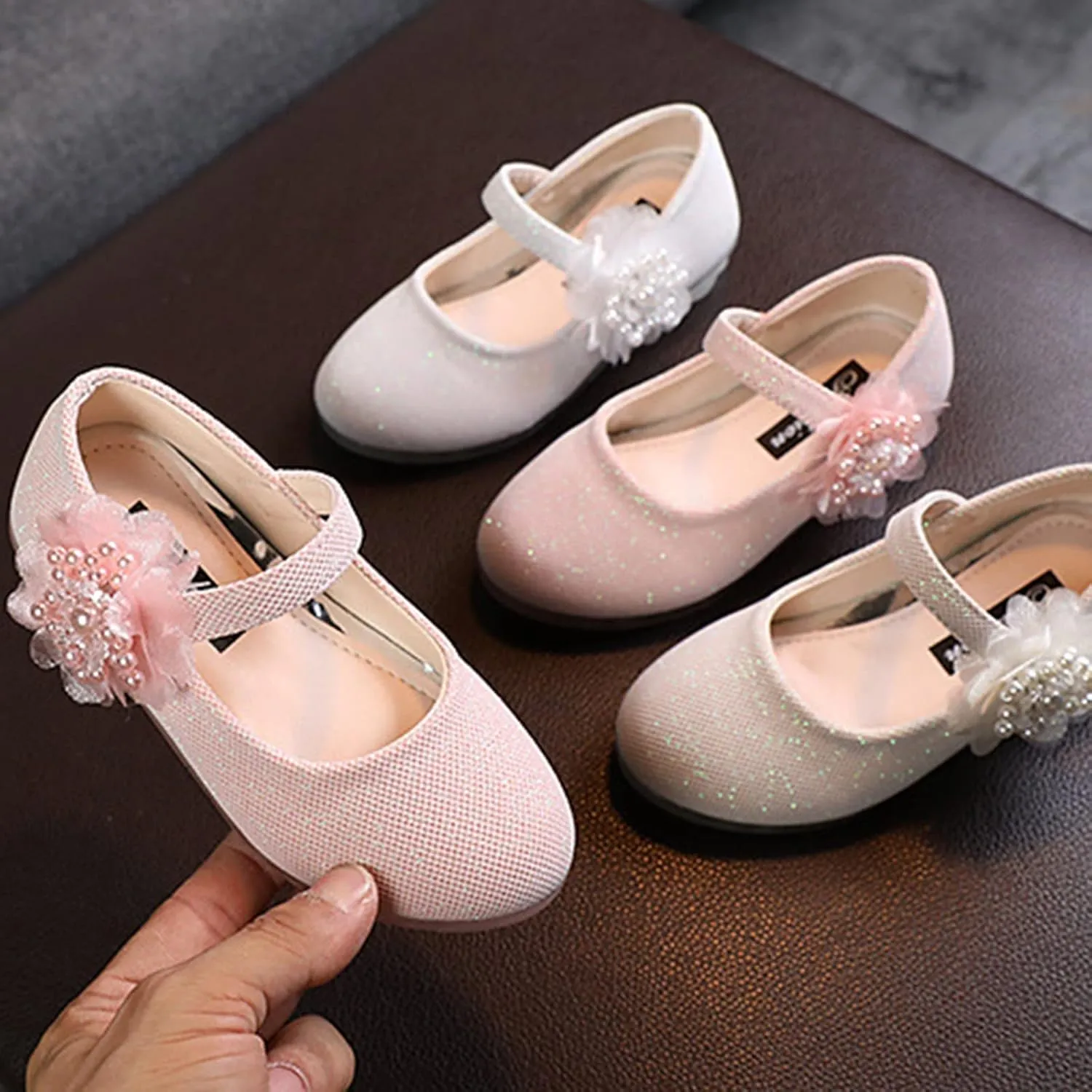 Girls Mary Jane Flat?? with Flower Strap Low Heels Toddler Dress Shoes Pump Kids White School Part?? Wedding Shoes