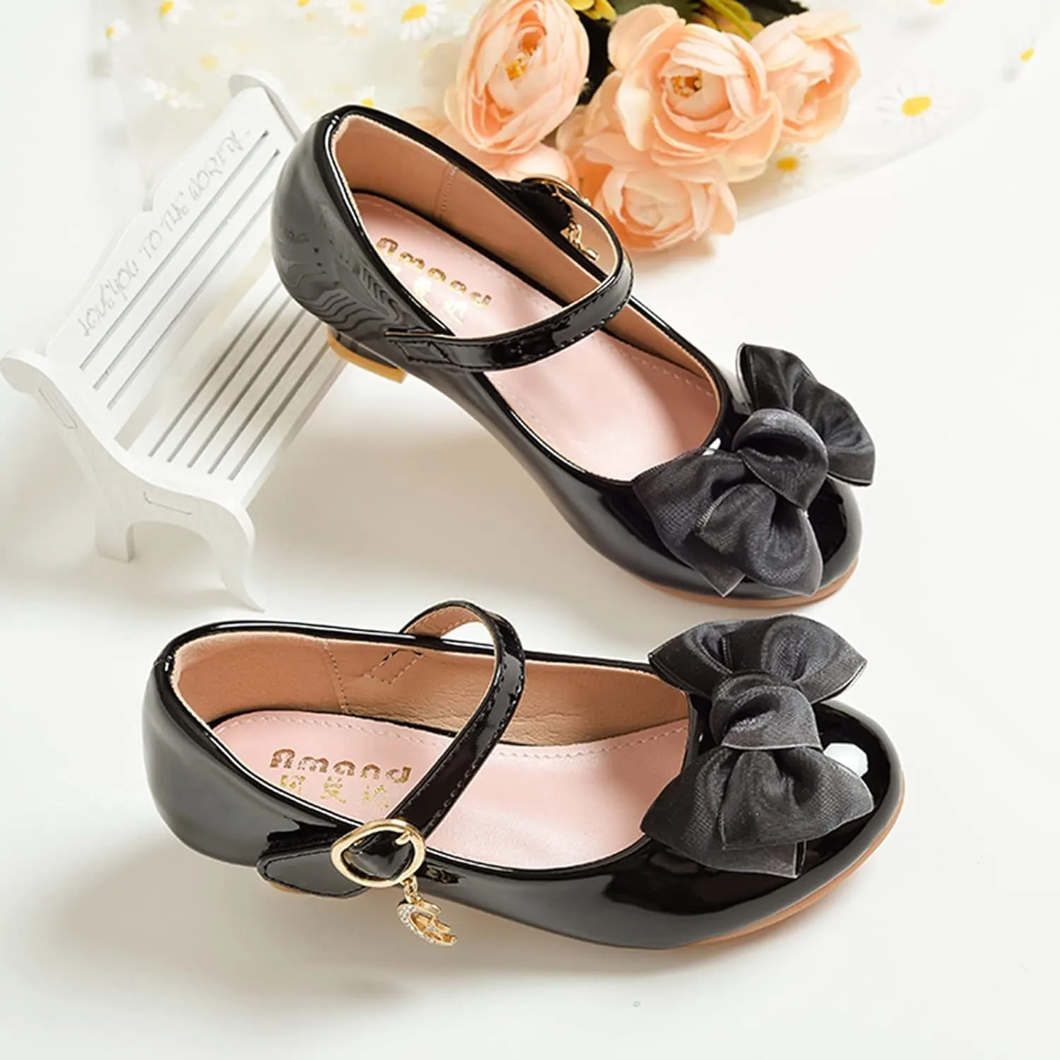 Girls Mary Jane Low Heel Dress Shoes Bows Flower Wedding School Uniform Part?? Toddler Little Kid Pump Shoes