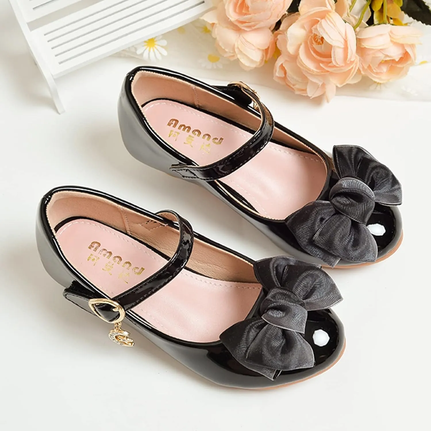 Girls Mary Jane Low Heel Dress Shoes Bows Flower Wedding School Uniform Part?? Toddler Little Kid Pump Shoes