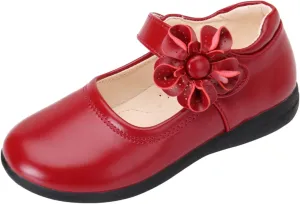 Girl's Mary Jane School niform Shoes Princess Non-Slip Hook and Loop Flower Flat for Birthday Wedding Pary