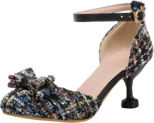 Girl's Mary Jane Shoes Kids Cute Chunky High Heel Vintage Pumps with Bow Pointed Toe Sandals Dress Shoes Toddler