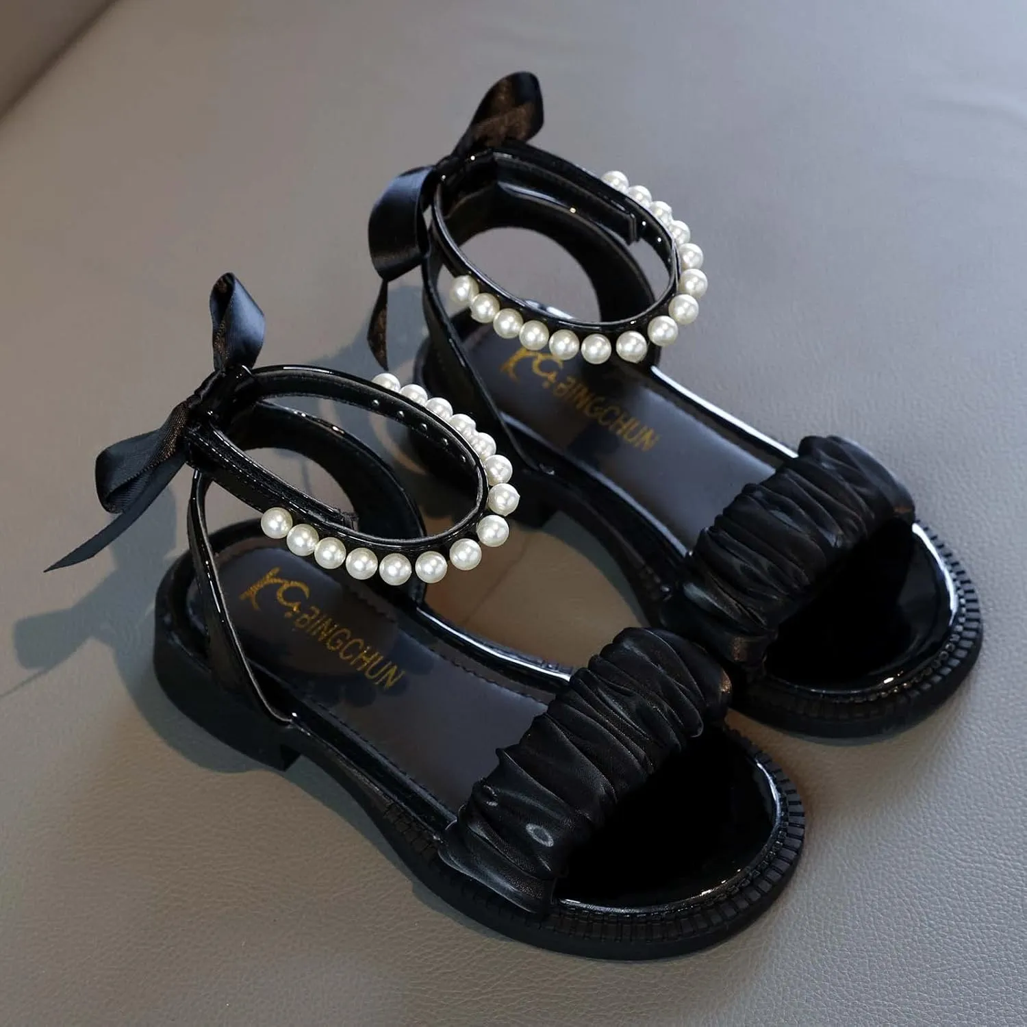 Girls Open Toe Pearl Ankle Strap Sandals 2025 Summer Kids Platform Dress Shoes Wedding Party Princess Dance Shoes