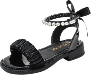 Girls Open Toe Pearl Ankle Strap Sandals 2025 Summer Kids Platform Dress Shoes Wedding Party Princess Dance Shoes