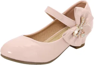 Girls Paten?? Leather Dress Shoes Low Heels Toddler Mary Jane Shoes Flower Shoes with Bow for School Part?? Wedding