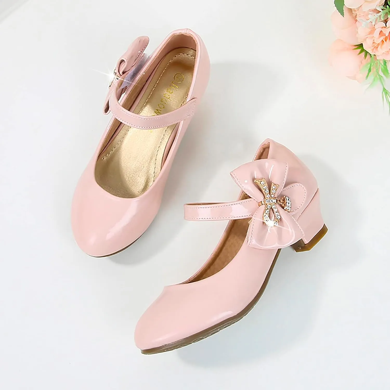 Girls Paten?? Leather Dress Shoes Low Heels Toddler Mary Jane Shoes Flower Shoes with Bow for School Part?? Wedding