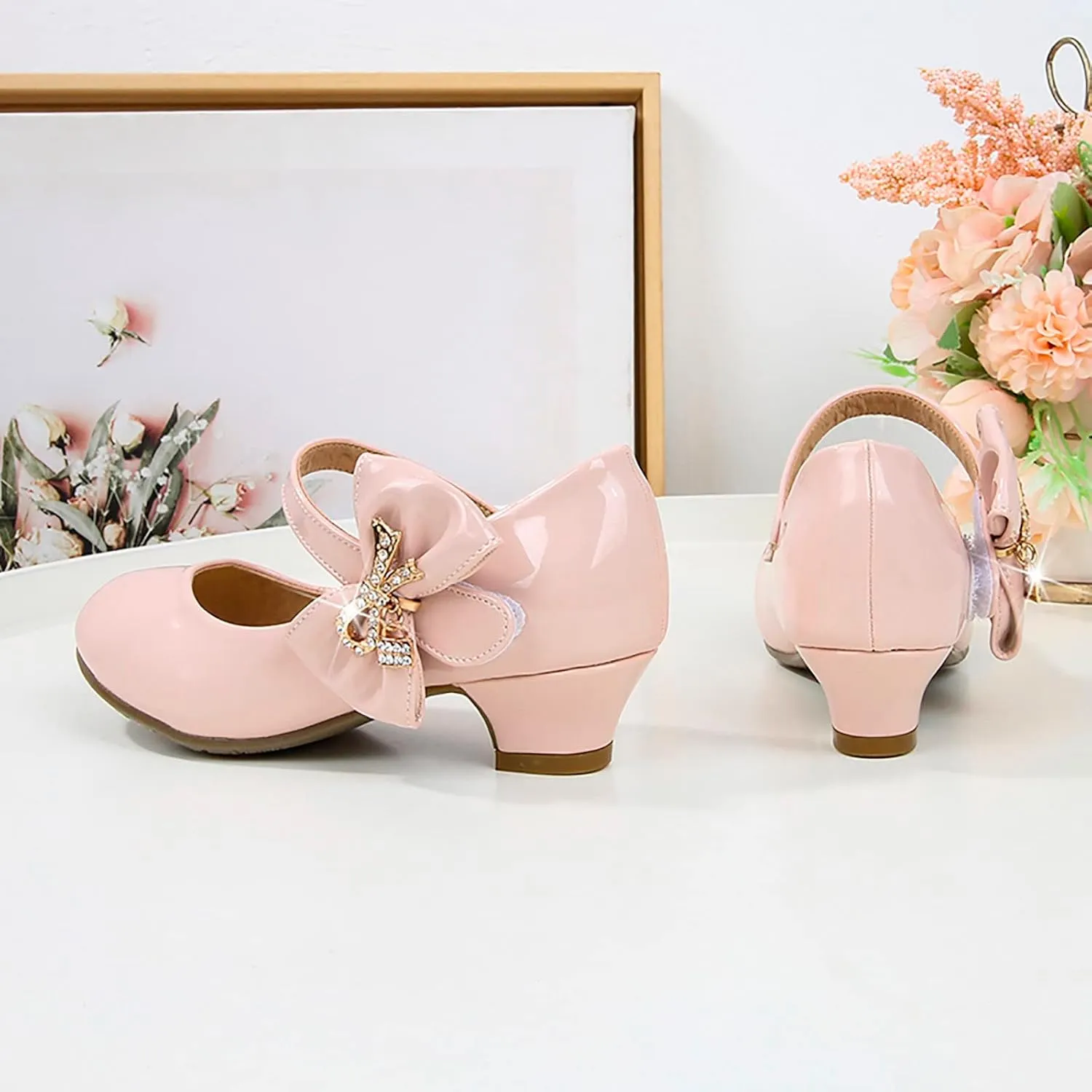 Girls Paten?? Leather Dress Shoes Low Heels Toddler Mary Jane Shoes Flower Shoes with Bow for School Part?? Wedding