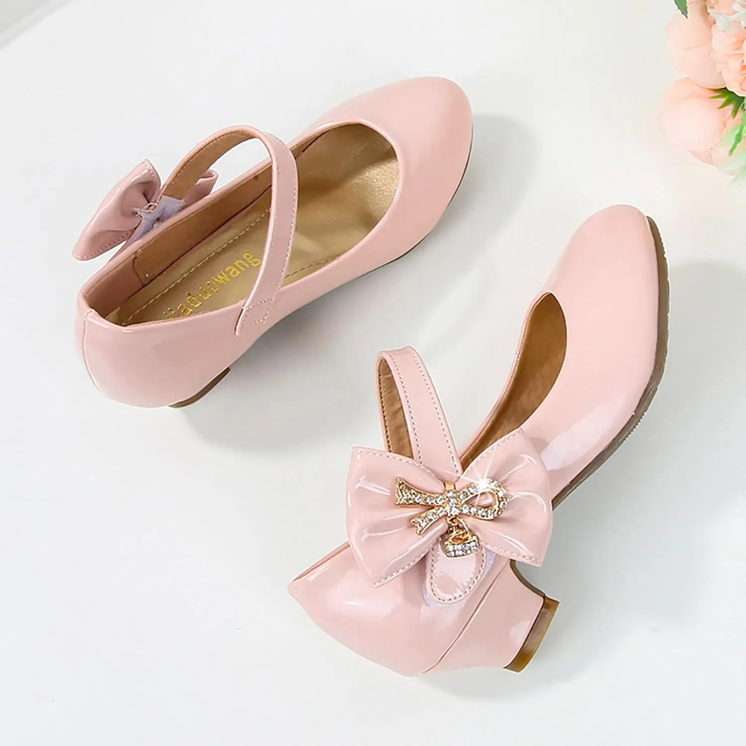 Girls Paten?? Leather Dress Shoes Low Heels Toddler Mary Jane Shoes Flower Shoes with Bow for School Part?? Wedding