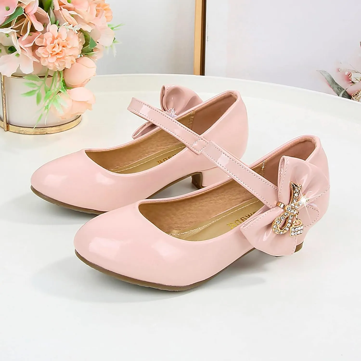 Girls Paten?? Leather Dress Shoes Low Heels Toddler Mary Jane Shoes Flower Shoes with Bow for School Part?? Wedding