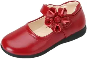 Girls Patent Leather, Red Flower Detail, Black Sole