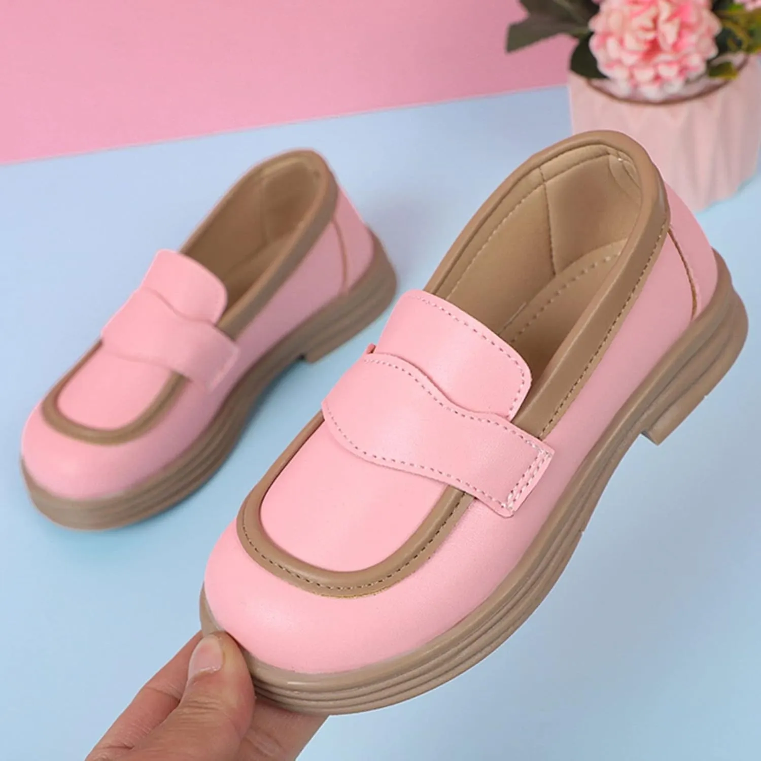 Girls PU Leather Loafers Mary Jane Oxford Shoes Chunky Heel Flat Toddler Uniform Platform for School Part Wedding