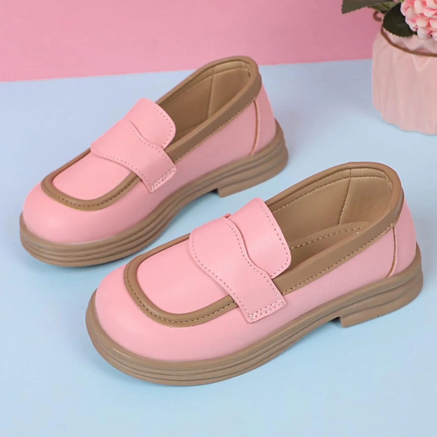 Girls PU Leather Loafers Mary Jane Oxford Shoes Chunky Heel Flat Toddler Uniform Platform for School Part Wedding