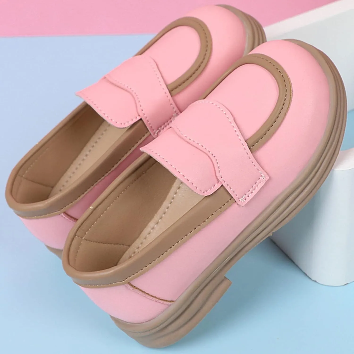 Girls PU Leather Loafers Mary Jane Oxford Shoes Chunky Heel Flat Toddler Uniform Platform for School Part Wedding