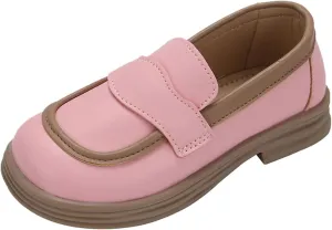 Girls PU Leather Loafers Mary Jane Oxford Shoes Chunky Heel Flat Toddler Uniform Platform for School Part Wedding
