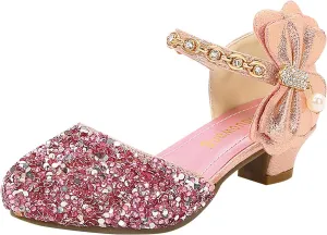 Girls Rhinestones Shining Bows Low Heel Shoes Princess Dress Flower Wedding Party Pump Shoes for Toddler Girls