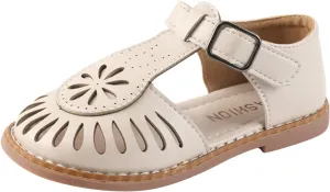 Girl's T-Strap School ??niform Dress Shoes Closed-Toe Mary Jane Flat Cutout Flower Sandal Sandals for Toddler Kids