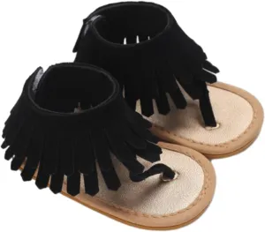 Girls Tassels Sandals Kids Open Toe Breathable Flip Flop Non-Slip Rubber Soft Sole Outdoor Shoes for Toddler Kids