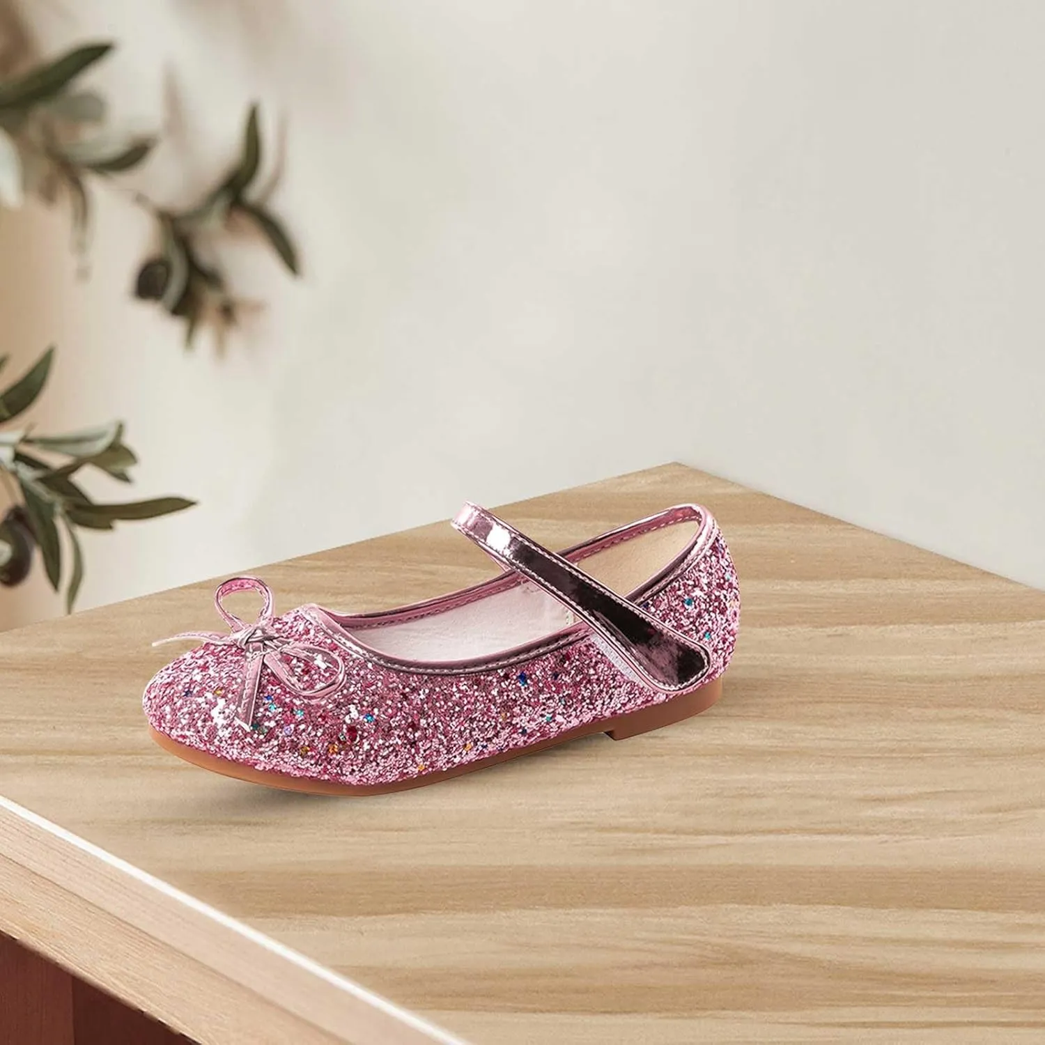 Girls Wedding Party Low Heel Flats Rhinestones Bow Ballet Glitter Mary Jane Shoes Shining Ankle Strap Flower Shoes