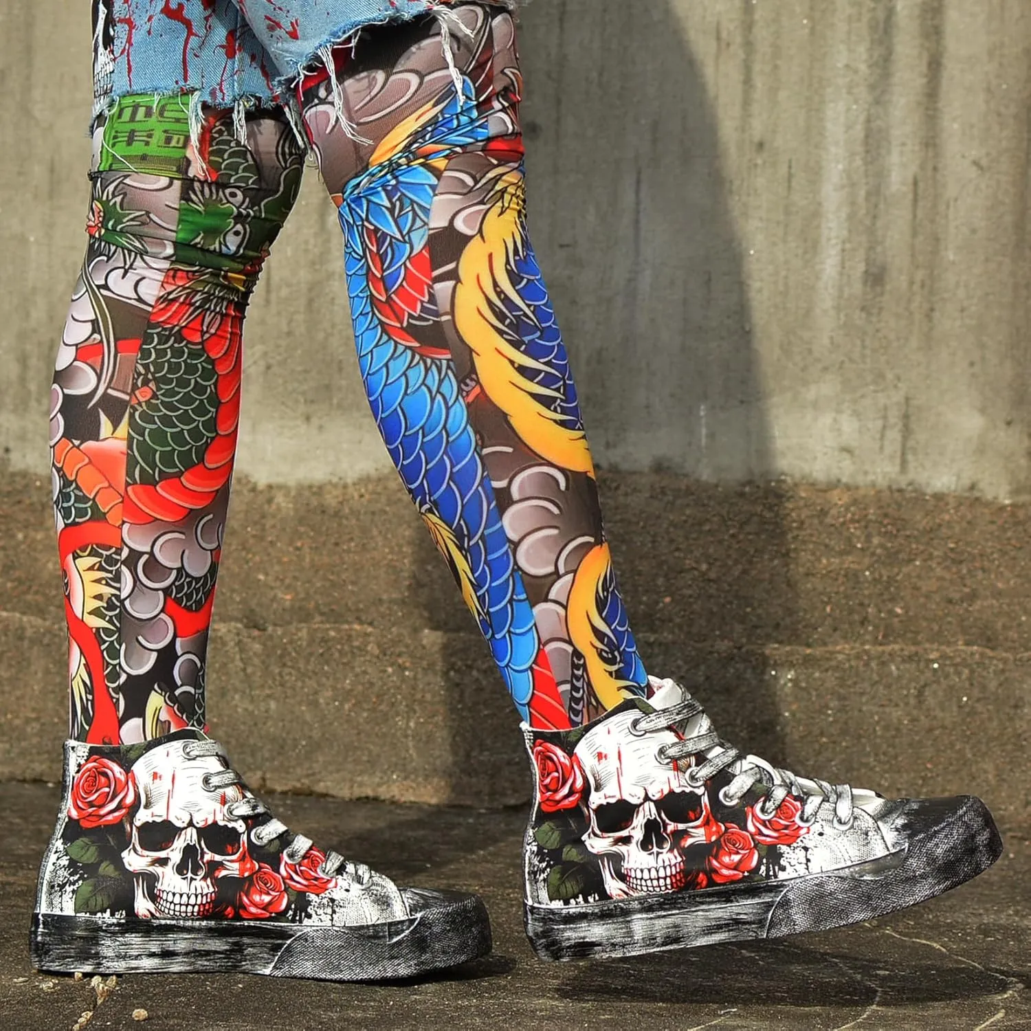 Gothic Skull Shoes for Women Fashion Sneakers Men's Hand-Painted Graffiti Shoes Punk Cosplay Hip Hop Teen Boys Girls Student Casual Walking Streetwear