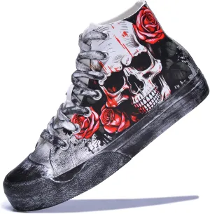 Gothic Skull Shoes for Women Fashion Sneakers Men's Hand-Painted Graffiti Shoes Punk Cosplay Hip Hop Teen Boys Girls Student Casual Walking Streetwear
