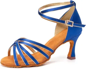 HROYL Women's Latin Dance Shoes Satin Professional Ballroom Salsa Practice Performance Dance Shoes EM-213