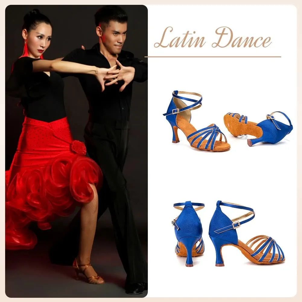 HROYL Women's Latin Dance Shoes Satin Professional Ballroom Salsa Practice Performance Dance Shoes EM-213