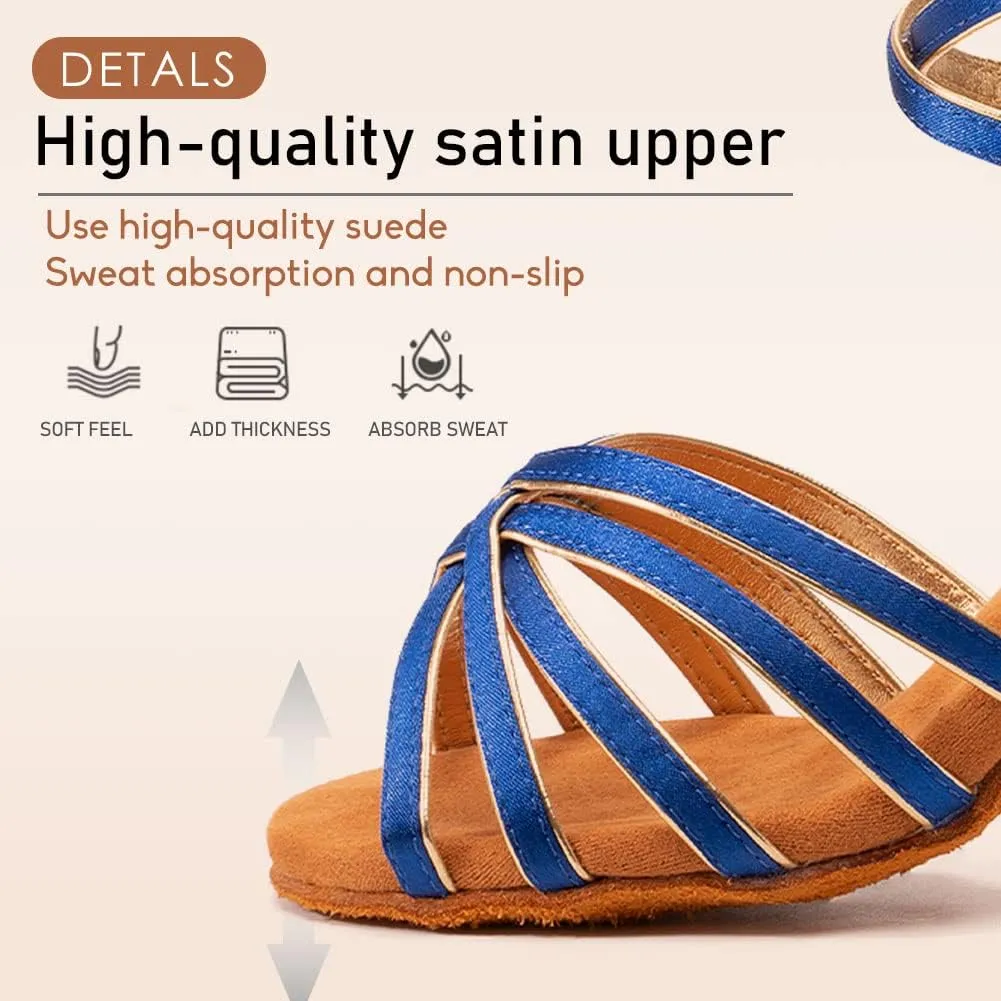 HROYL Women's Latin Dance Shoes Satin Professional Ballroom Salsa Practice Performance Dance Shoes EM-213