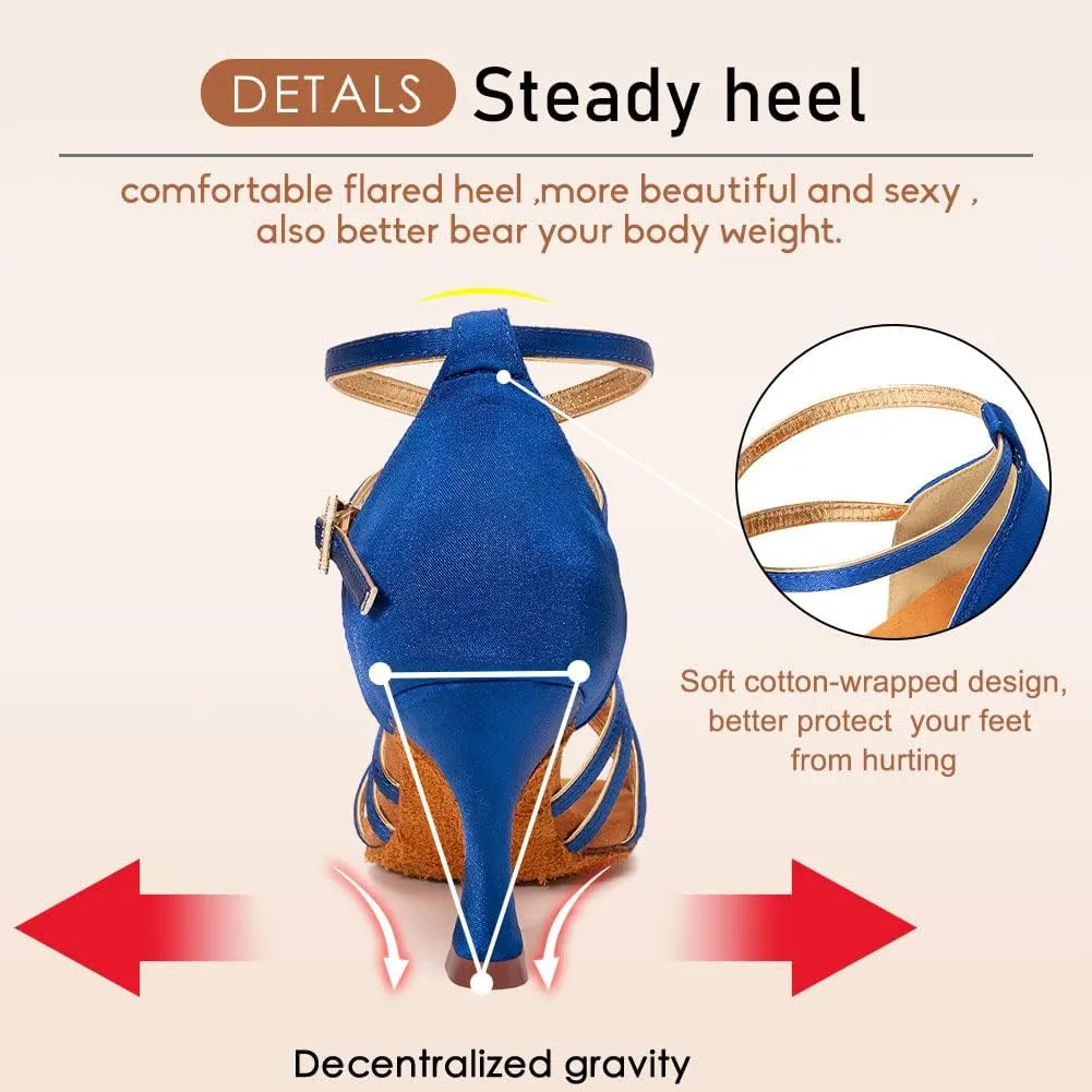 HROYL Women's Latin Dance Shoes Satin Professional Ballroom Salsa Practice Performance Dance Shoes EM-213