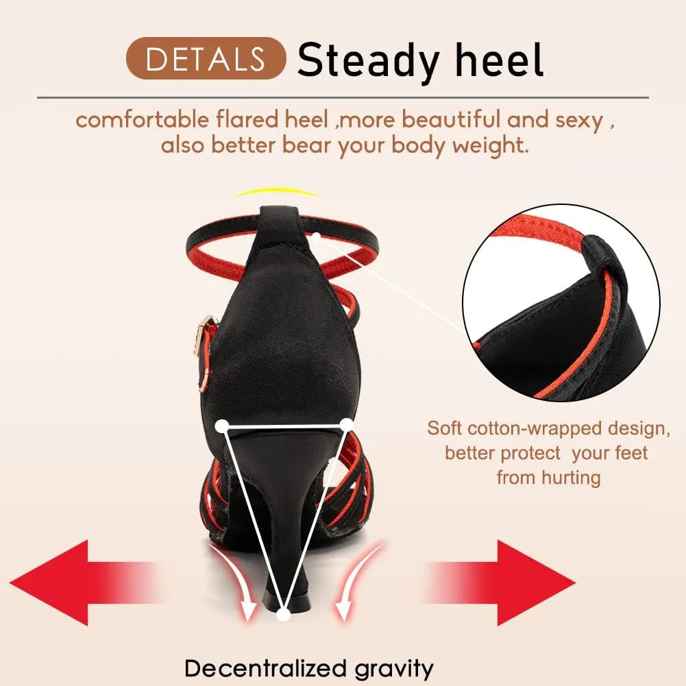 HROYL Women's Latin Dance Shoes Satin Professional Ballroom Salsa Practice Performance Dance Shoes EM-213