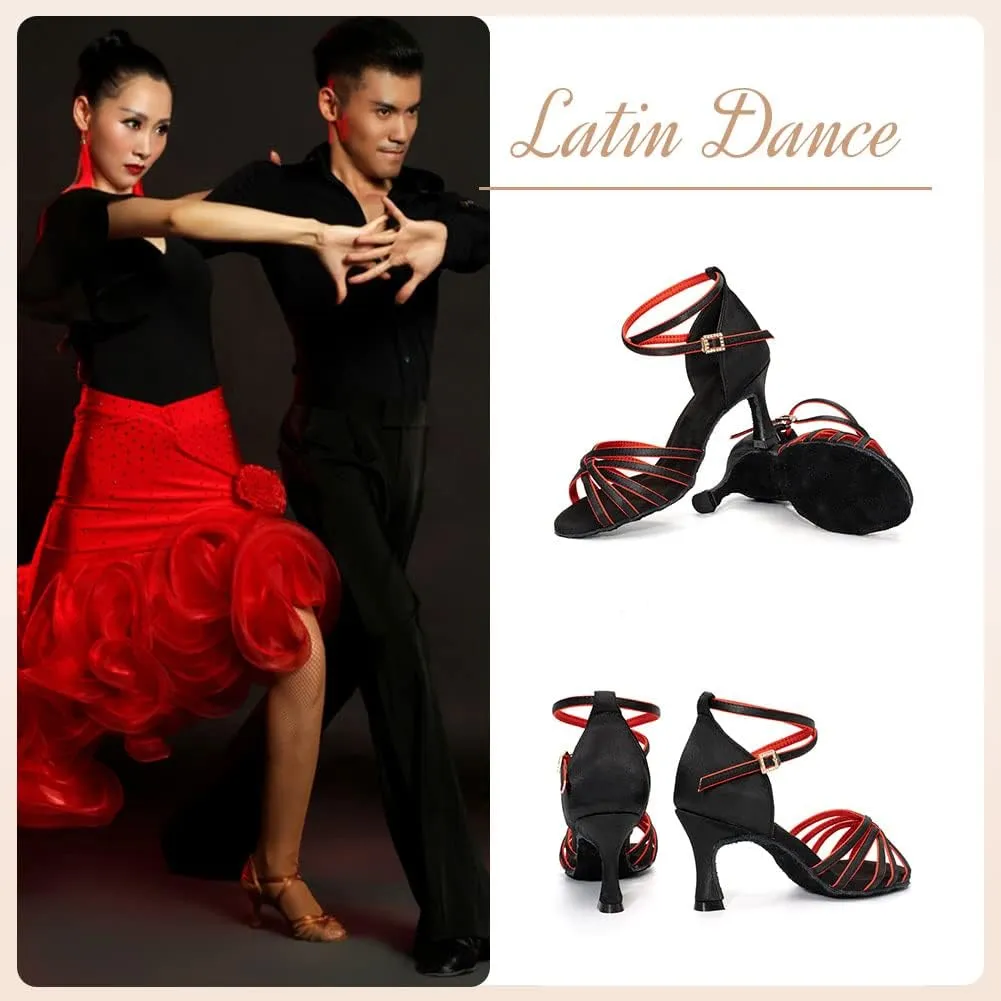 HROYL Women's Latin Dance Shoes Satin Professional Ballroom Salsa Practice Performance Dance Shoes EM-213