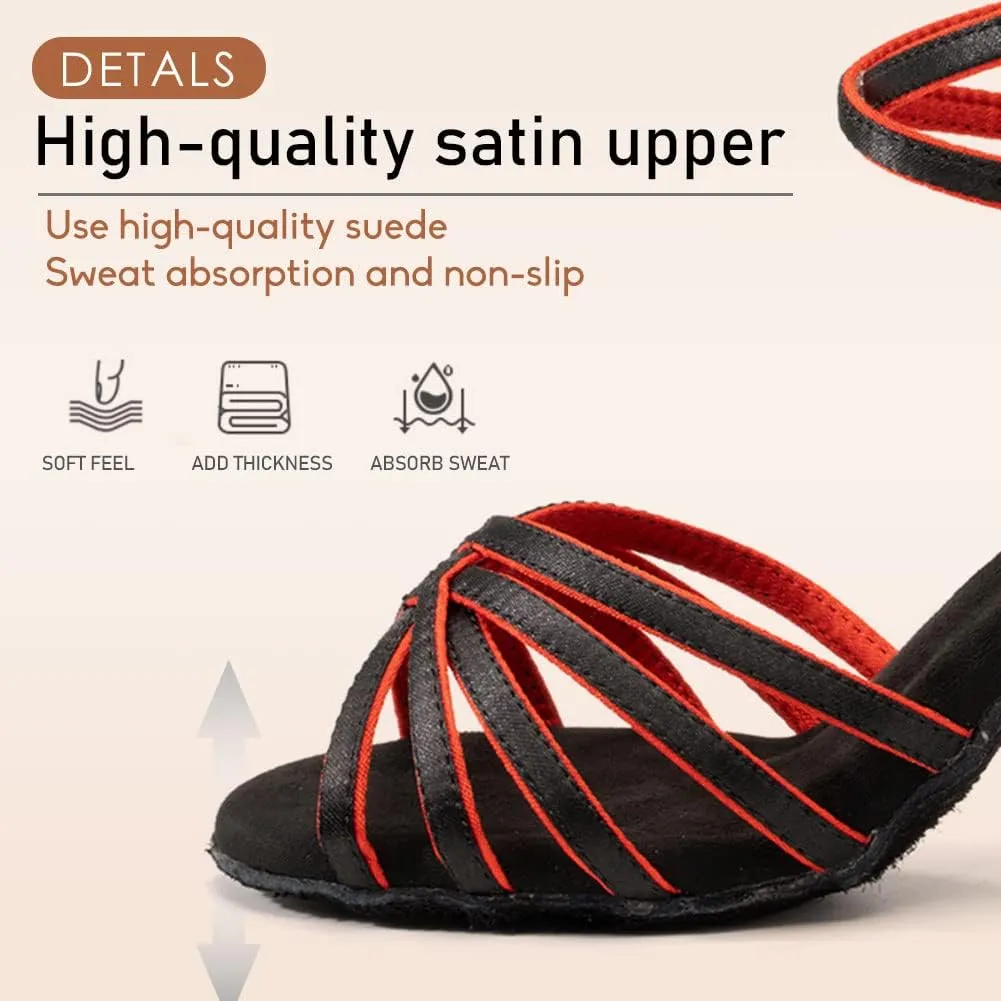 HROYL Women's Latin Dance Shoes Satin Professional Ballroom Salsa Practice Performance Dance Shoes EM-213