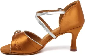 HROYL Women's Latin Salsa Dance Shoes for Ballroom Performence Practice Professional Dancing Shoes EM3037