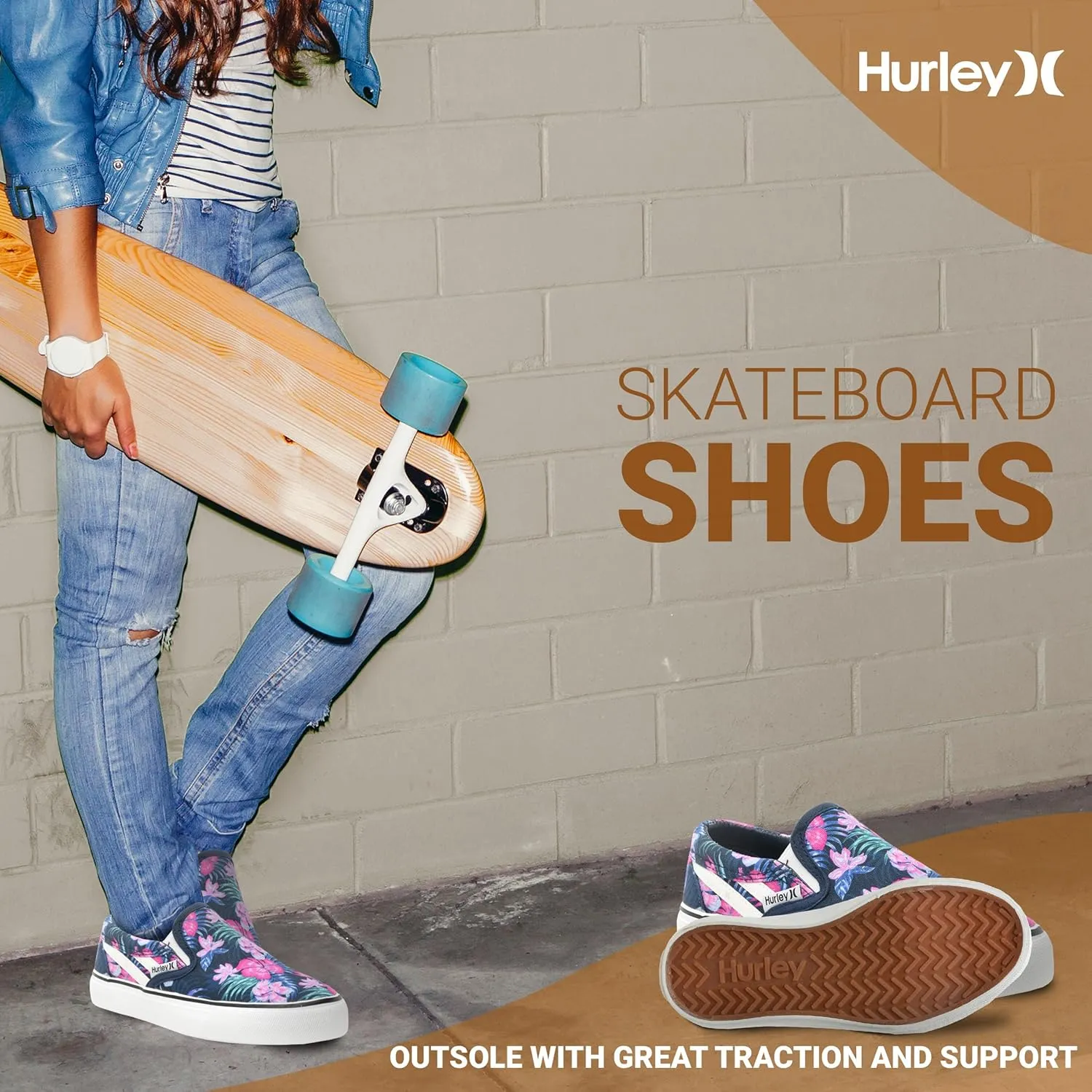 Hurley Kids Canvas Slip On Sneakers  Low Cut Skateboarding Shoes for Kids, Sports Shoes for Boys and Girls, Casual Sneakers