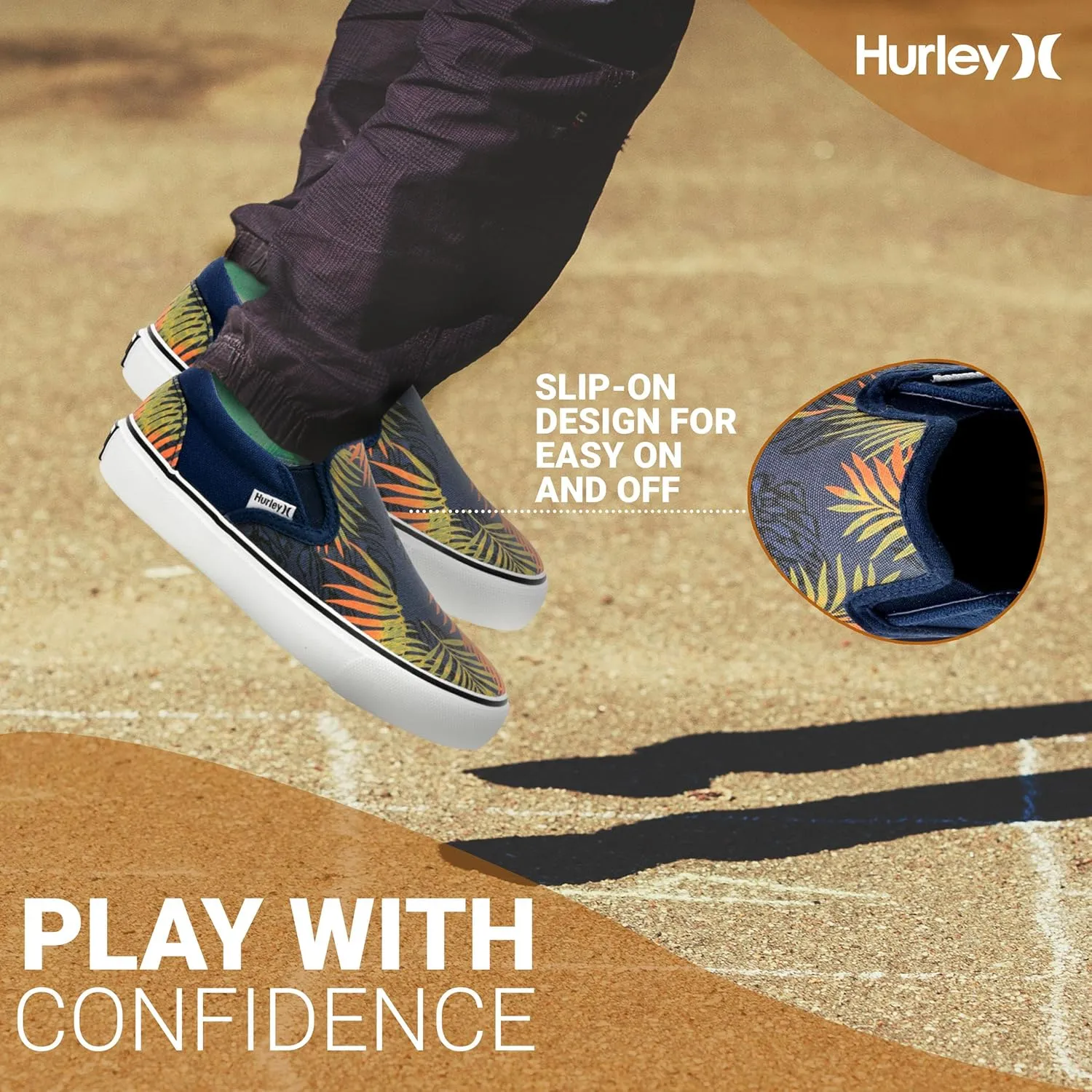 Hurley Kids Canvas Slip On Sneakers ??Low Cut Skateboarding Shoes for Kids, Sports Shoes for Boys and Girls, Casual Sneakers