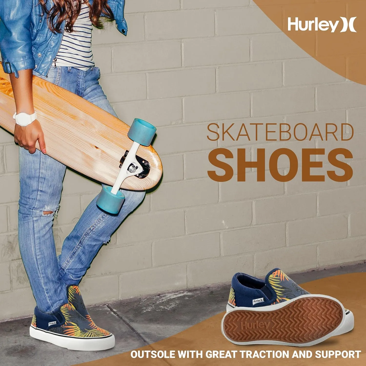 Hurley Kids Canvas Slip On Sneakers ??Low Cut Skateboarding Shoes for Kids, Sports Shoes for Boys and Girls, Casual Sneakers