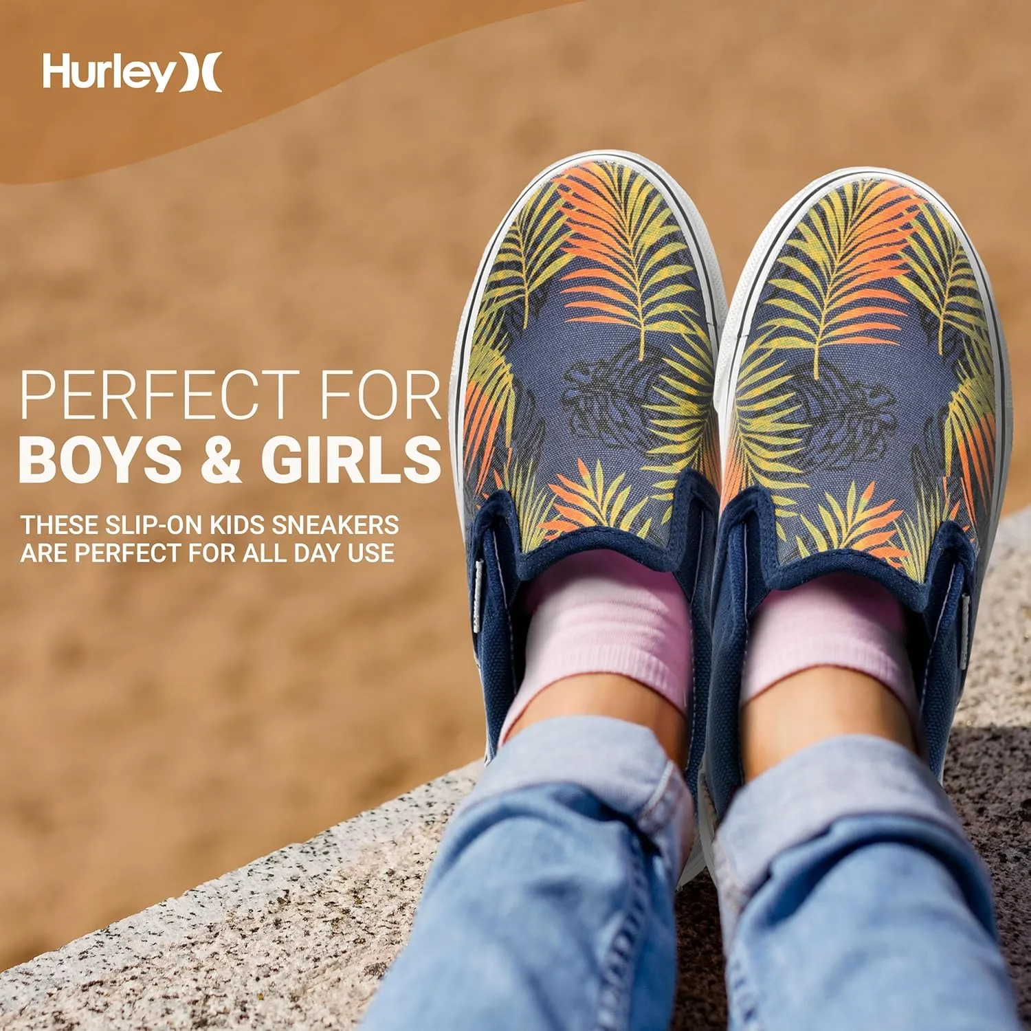 Hurley Kids Canvas Slip On Sneakers ??Low Cut Skateboarding Shoes for Kids, Sports Shoes for Boys and Girls, Casual Sneakers