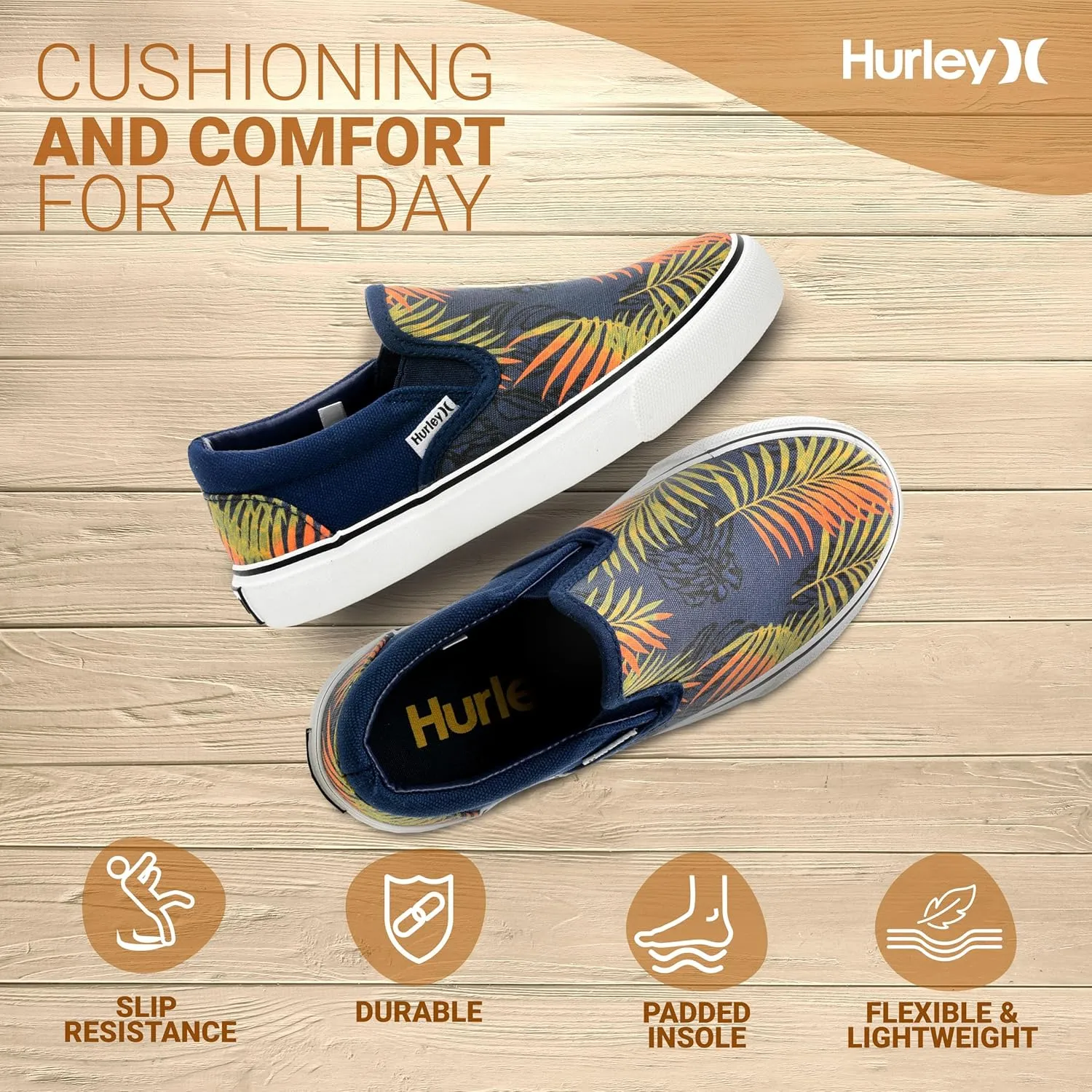 Hurley Kids Canvas Slip On Sneakers ??Low Cut Skateboarding Shoes for Kids, Sports Shoes for Boys and Girls, Casual Sneakers