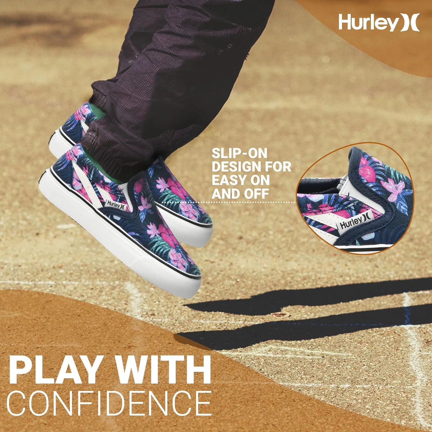Hurley Kids Canvas Slip On Sneakers  Low Cut Skateboarding Shoes for Kids, Sports Shoes for Boys and Girls, Casual Sneakers