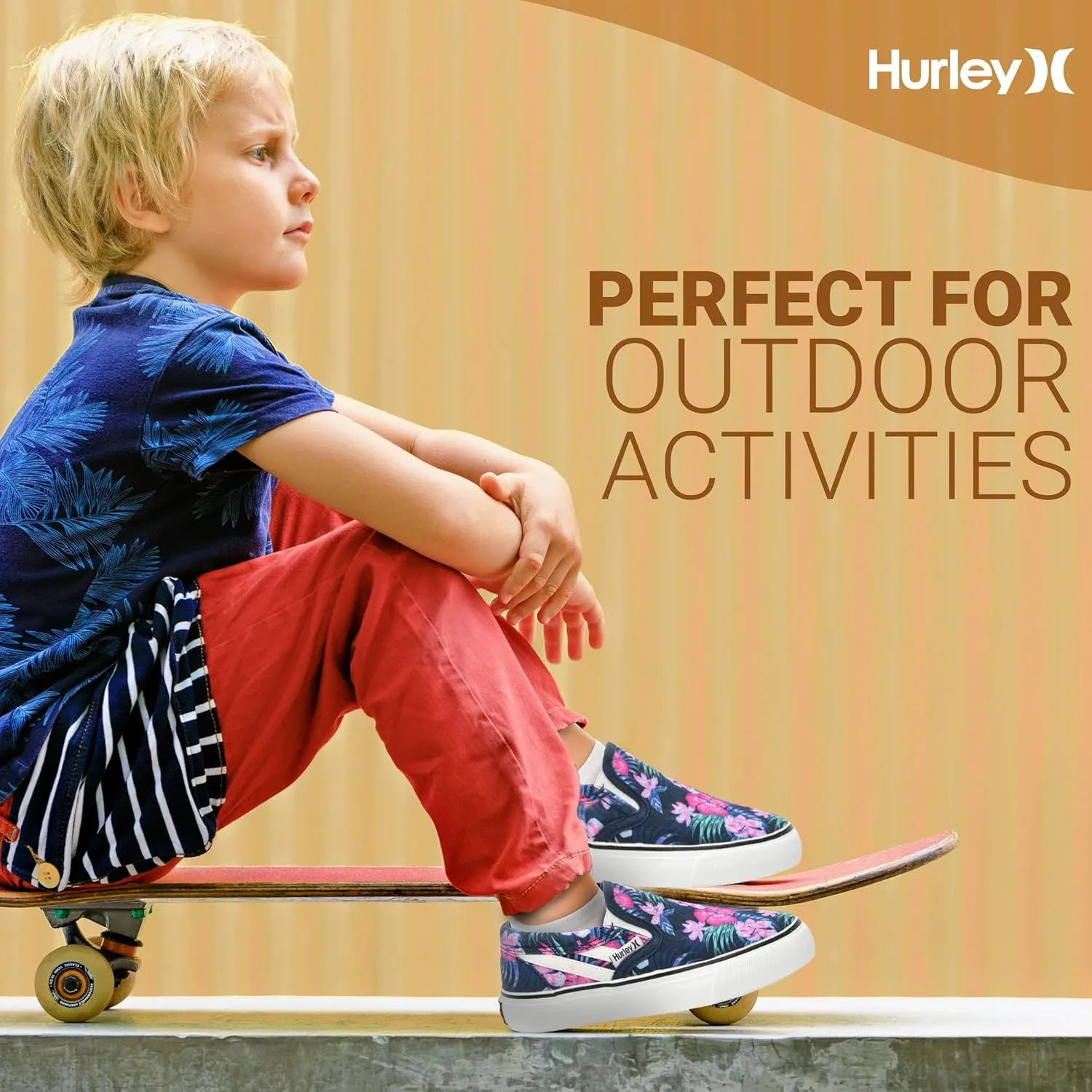 Hurley Kids Canvas Slip On Sneakers  Low Cut Skateboarding Shoes for Kids, Sports Shoes for Boys and Girls, Casual Sneakers