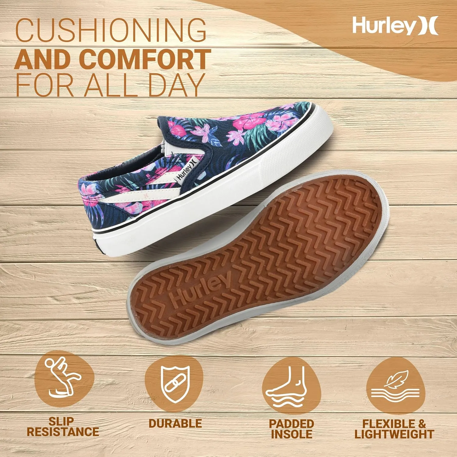 Hurley Kids Canvas Slip On Sneakers  Low Cut Skateboarding Shoes for Kids, Sports Shoes for Boys and Girls, Casual Sneakers