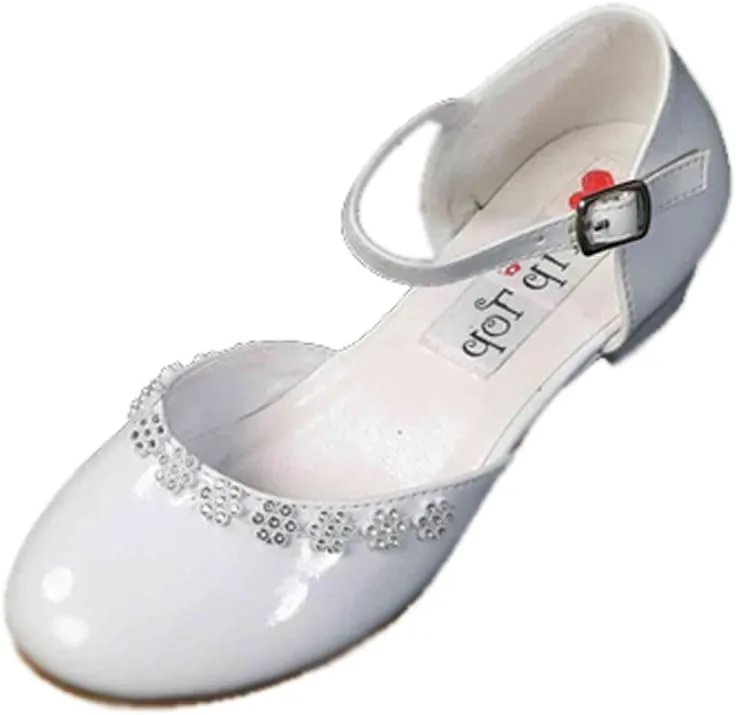 iGirlDress Patent Leather Party Shoe with Crystal Flowers