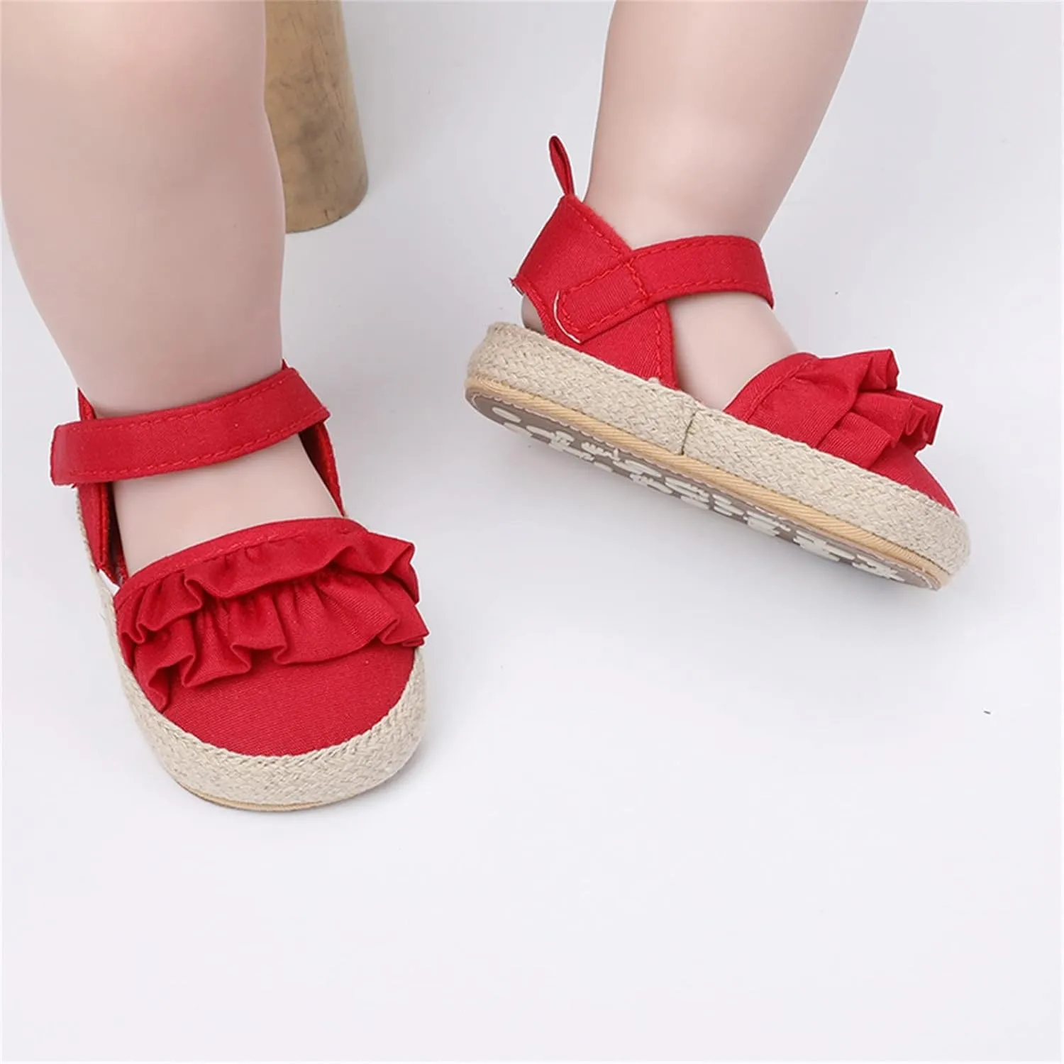 Infant Girls Chunky Heels Ruffles Sandals Baby Thick Sole First Walking Shoes Toddler Closed Toe Prewalker Shoes