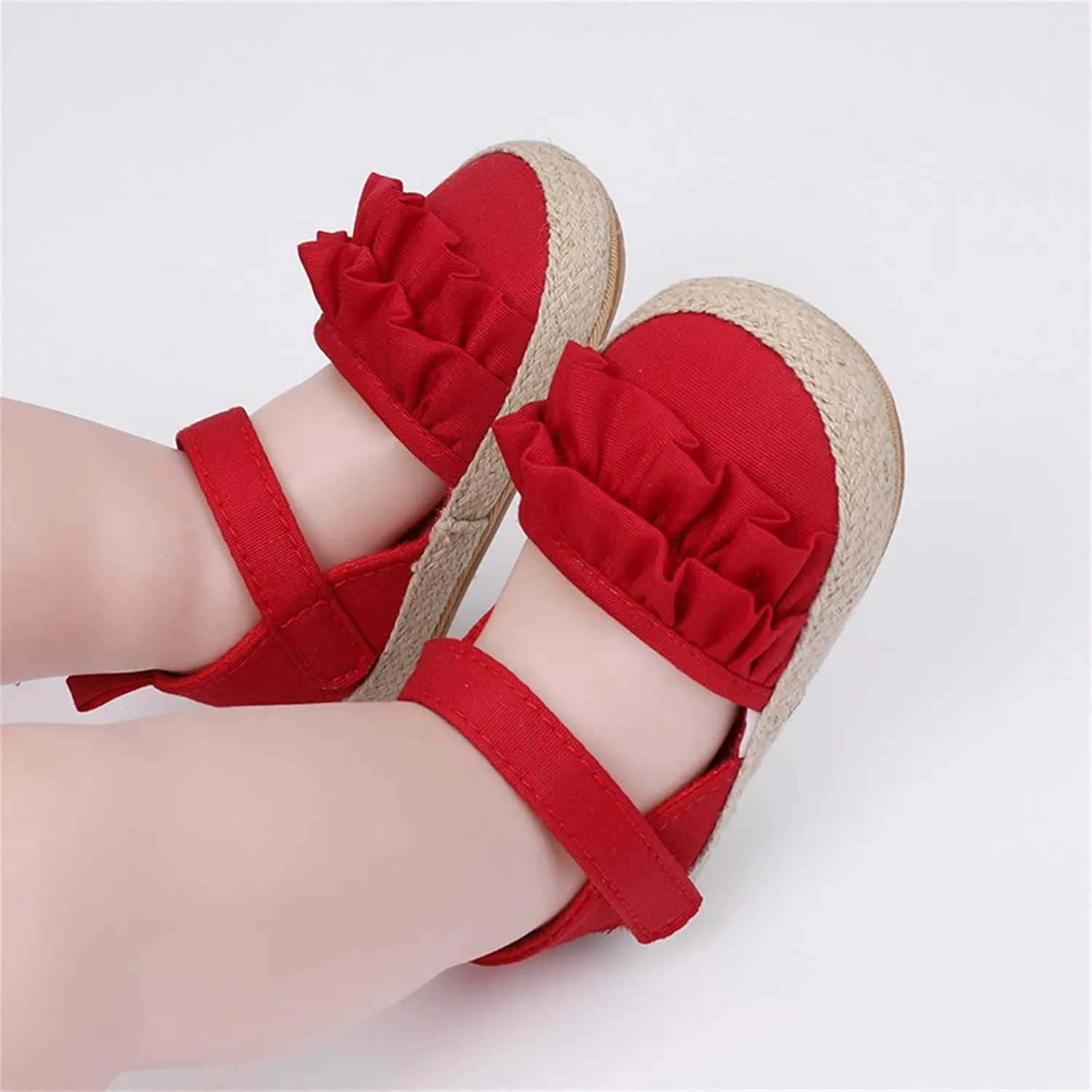 Infant Girls Chunky Heels Ruffles Sandals Baby Thick Sole First Walking Shoes Toddler Closed Toe Prewalker Shoes