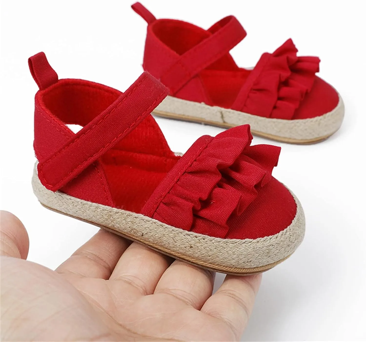 Infant Girls Chunky Heels Ruffles Sandals Baby Thick Sole First Walking Shoes Toddler Closed Toe Prewalker Shoes